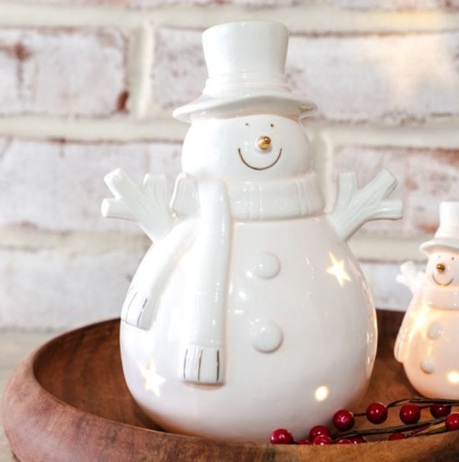 8"H LED WHITE HAPPY SNOWMAN